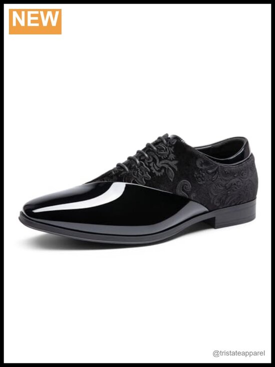 Other - Patent Faux Leather & Velvet Lace-Up Formal Oxford Shoes for Men Dress Tuxedo